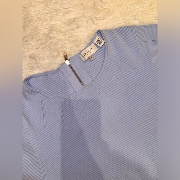 NWOT TED BAKER LOUNIA Fluted Sleeve Knitted Bodycon Midi Blue Dress sz 14 - Picture 4 of 7